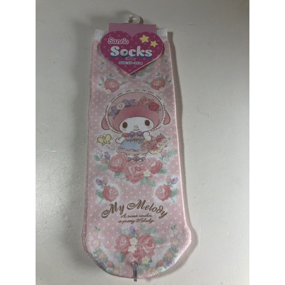 My Melody Socks Women's One Size 23-25cm Pink Kawaii Style Sanrio NEW Roses - Picture 1 of 5